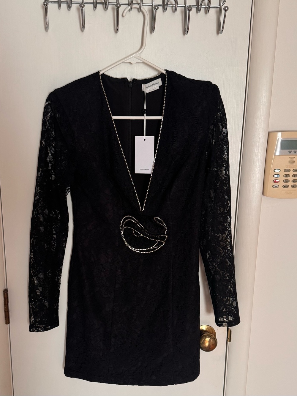Lovers + Friends Black Lace Long-Sleeve V-Neck Mini Dress